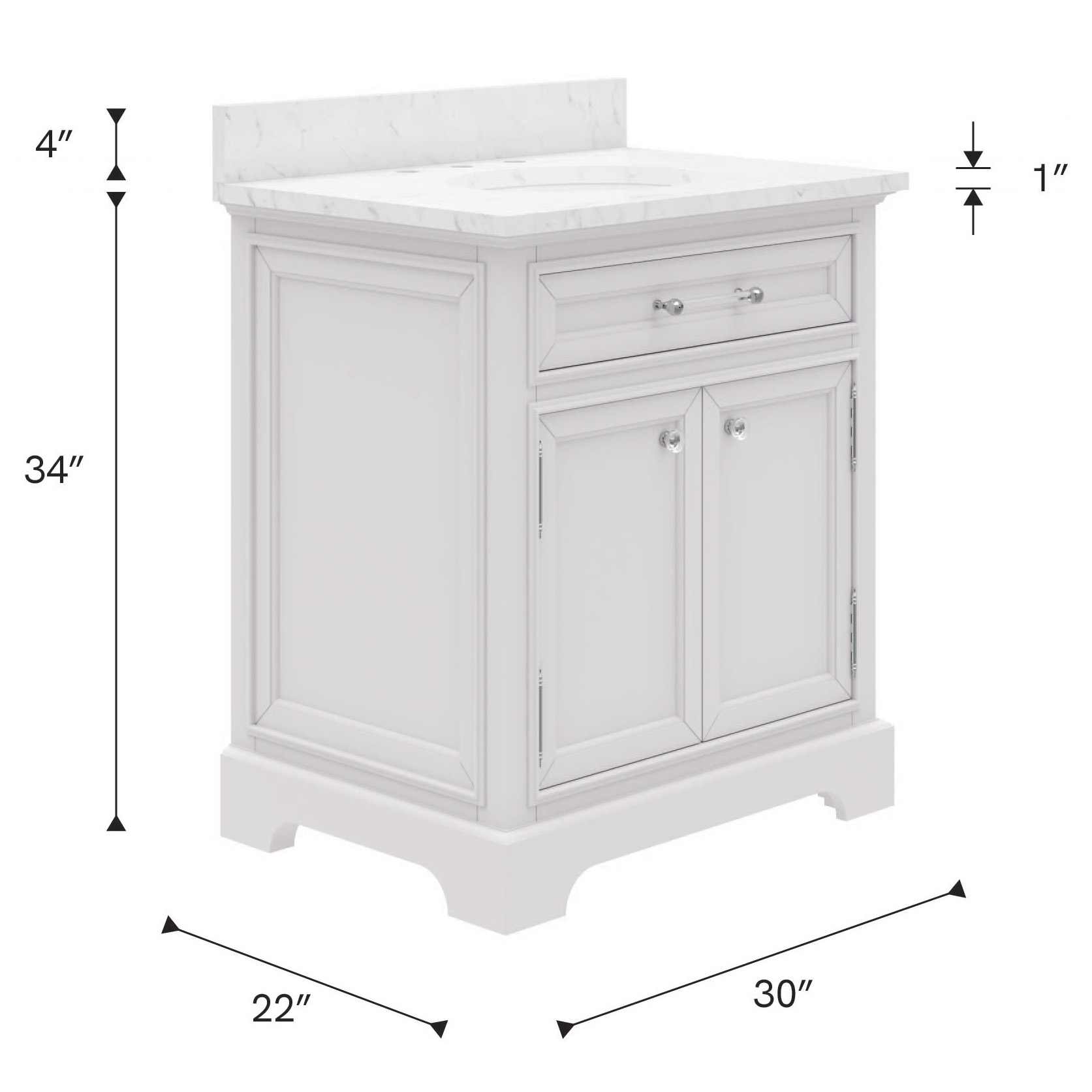 Derby 30 In. Single Sink Bathroom Vanity with Carrara White Marble Top