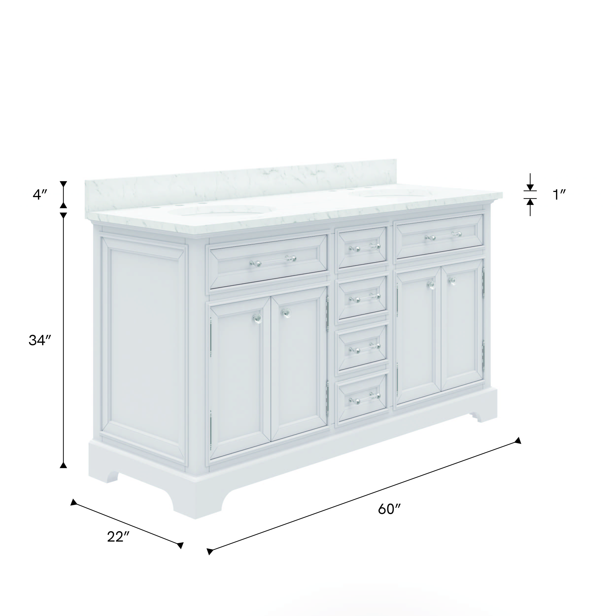 Derby 60 In. Double Sink Bathroom Vanity with Carrara White Marble Top