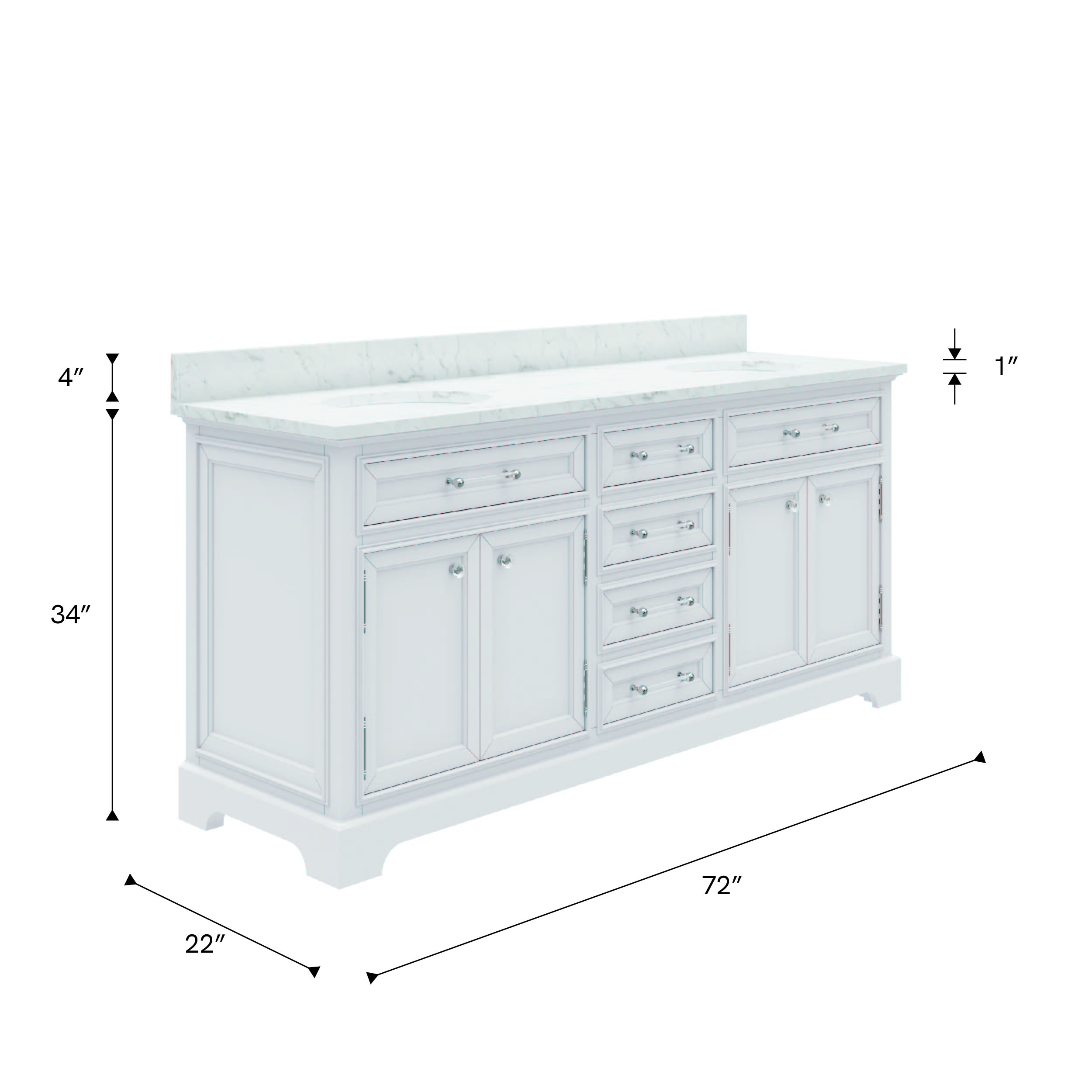 Derby 72 In. Double Sink Pre-Assembled Traditional Style Bathroom Vanity with 1