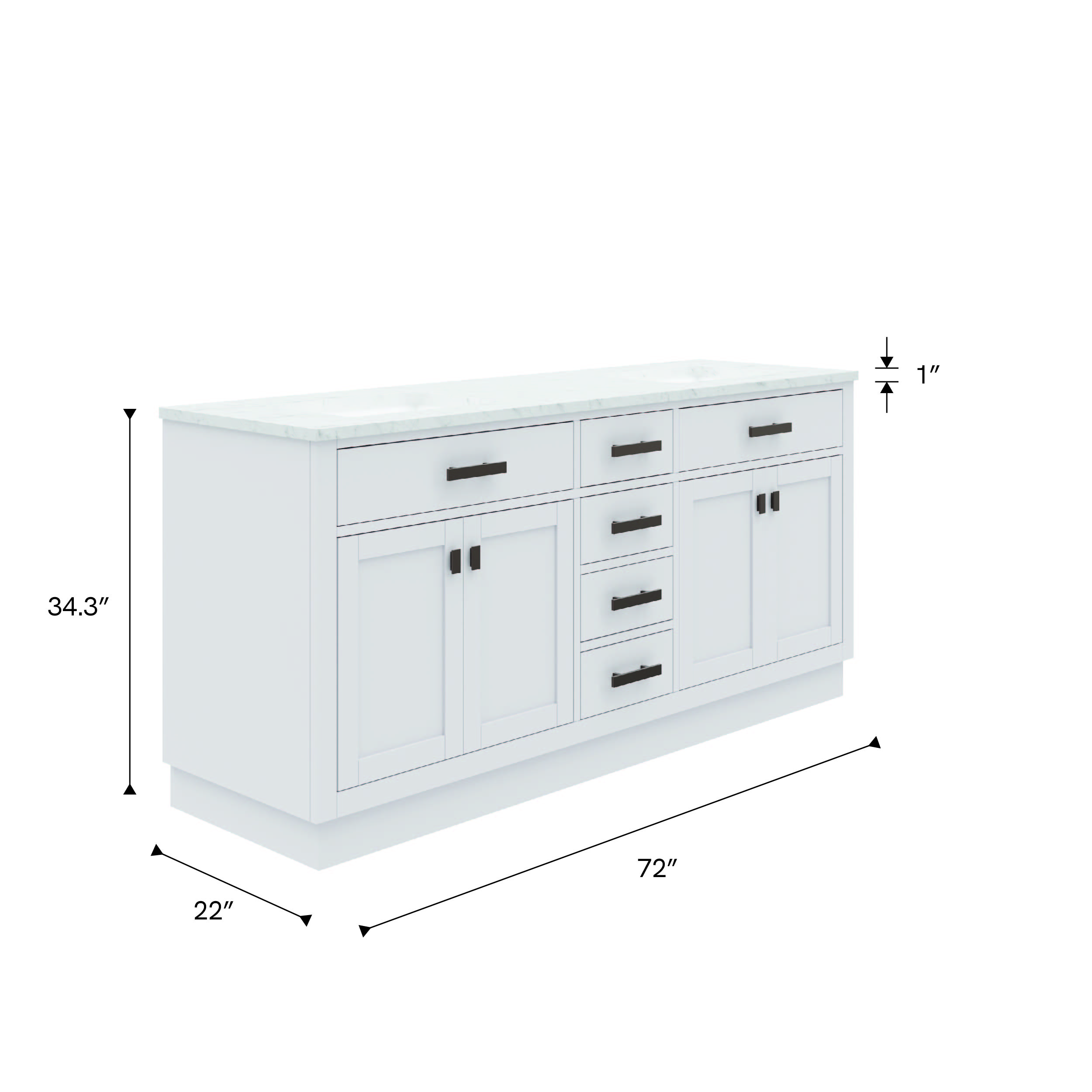 Hartford 72 In. Double Sink Pre-Assembled Transitional Style Bathroom Vanity With 1