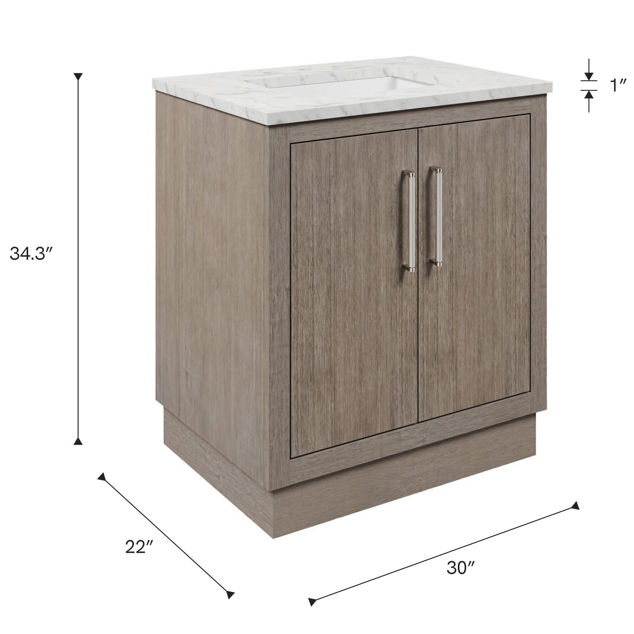 Hugo 30 In. Single Sink Bathroom Vanity With Carrara White Marble Top And Chrome Hardware