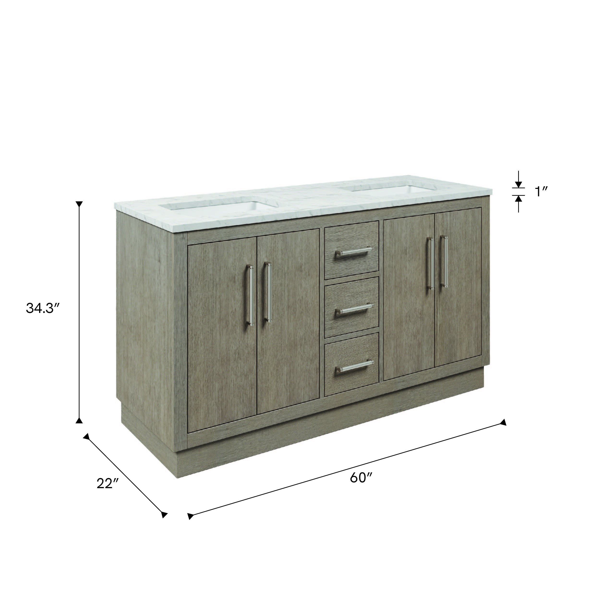 Hugo 60 In. Double Sink Pre-Assembled Mid-Century Style Bathroom Vanity With 1