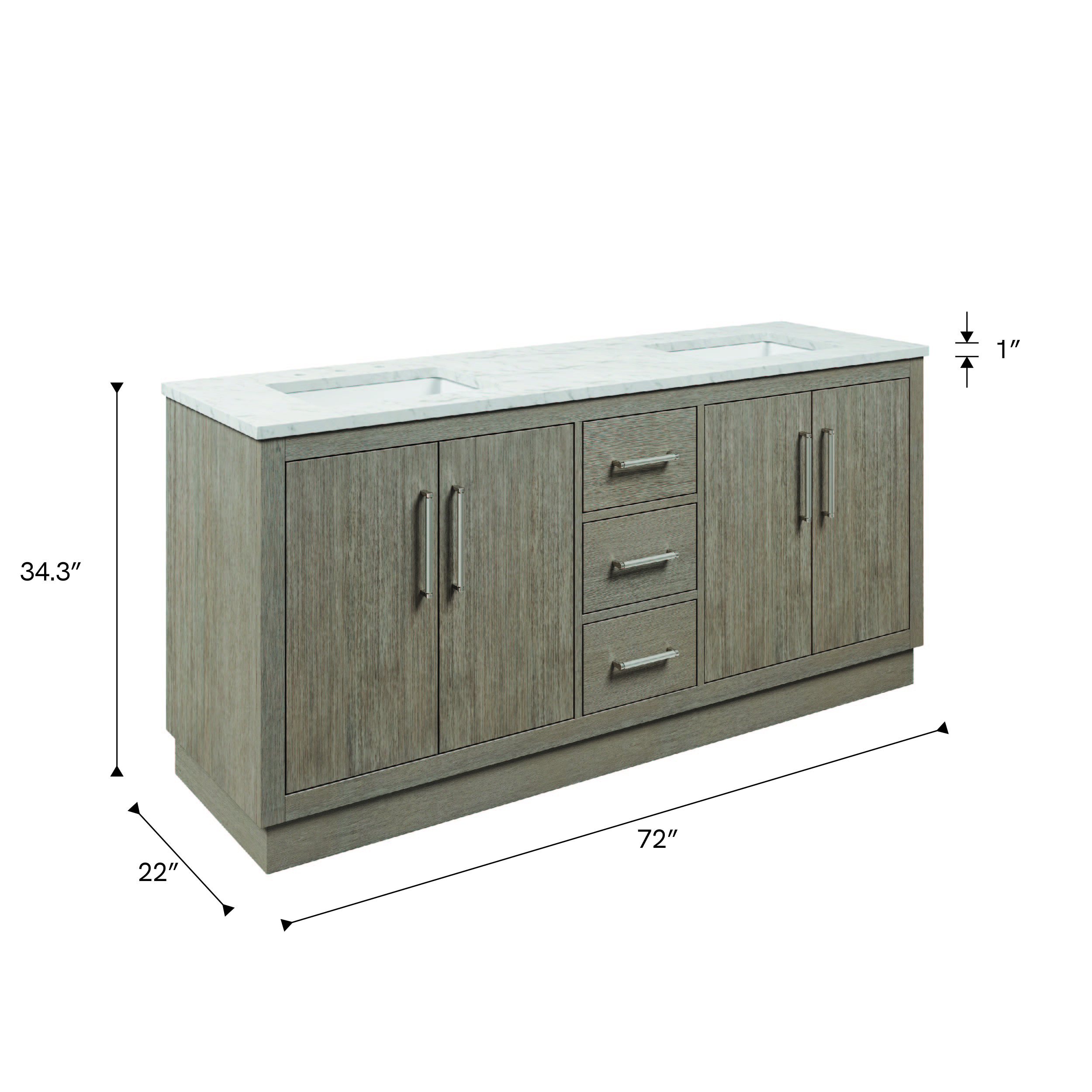 Hugo 72 In. Double Sink Pre-Assembled Mid-Century Style Bathroom Vanity With 1