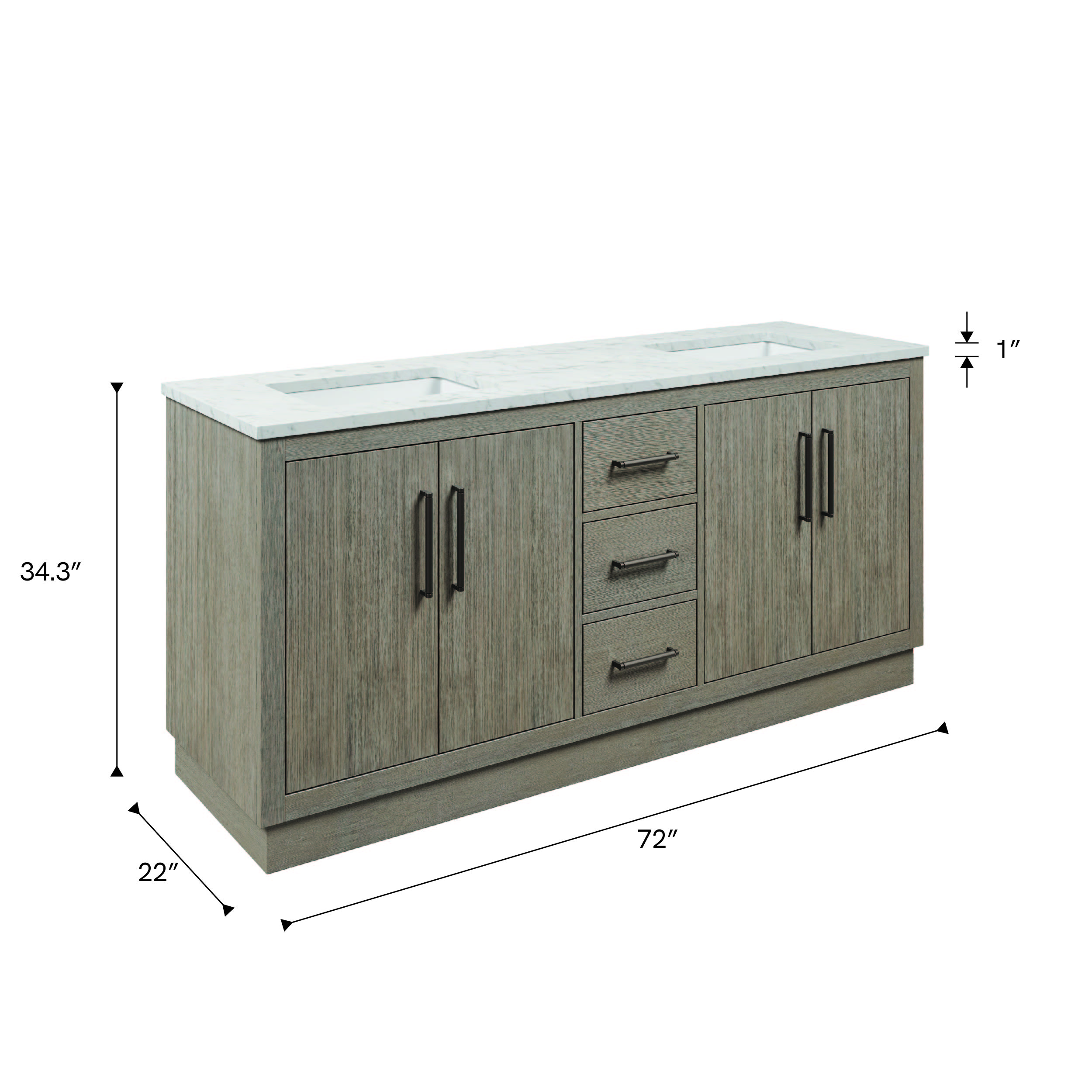 Hugo 72 In. Double Sink Bathroom Vanity With Carrara White Marble Top And Oil-Rubbed Bronze Hardware