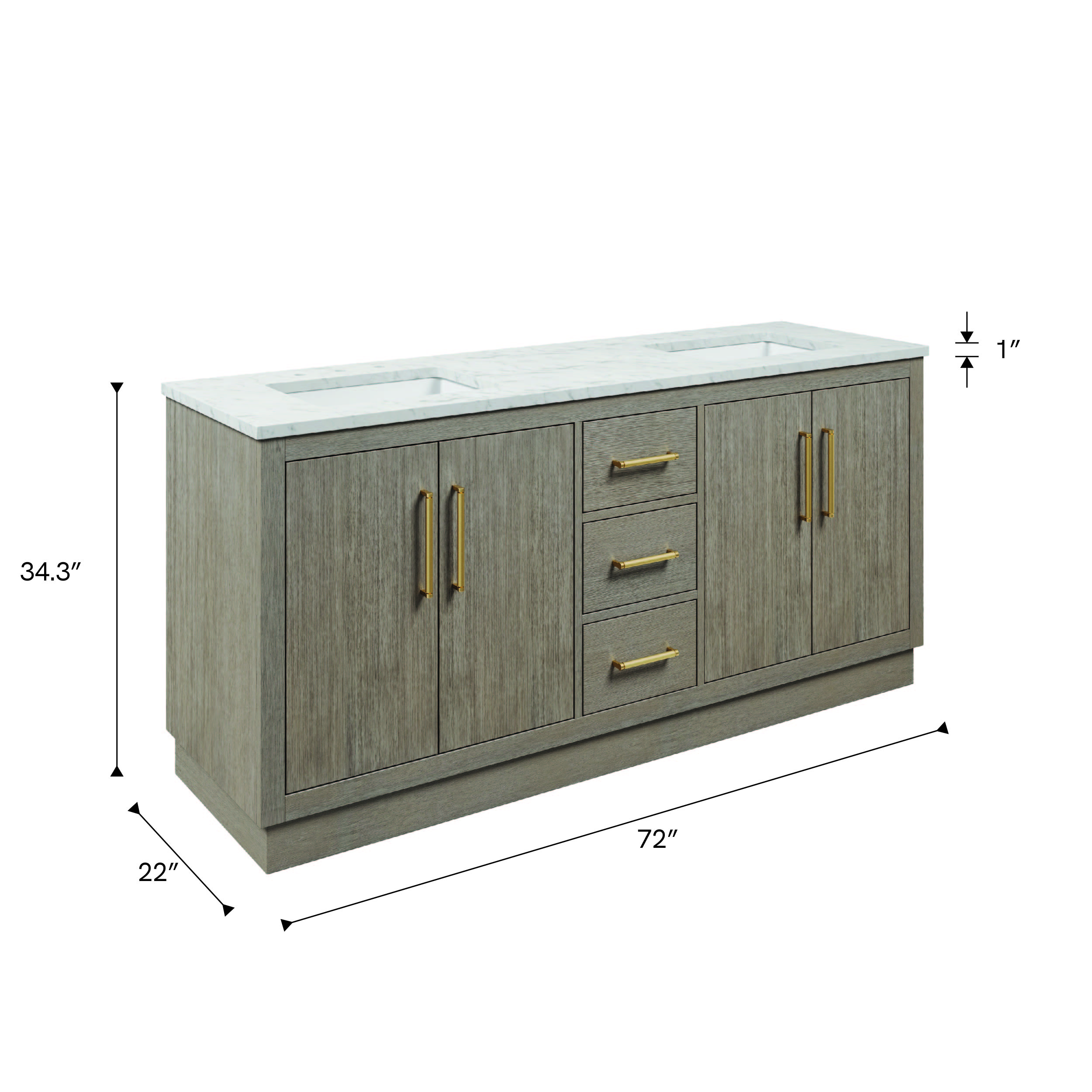Hugo 72 In. Double Sink Pre-Assembled Mid-Century Style Bathroom Vanity With 1