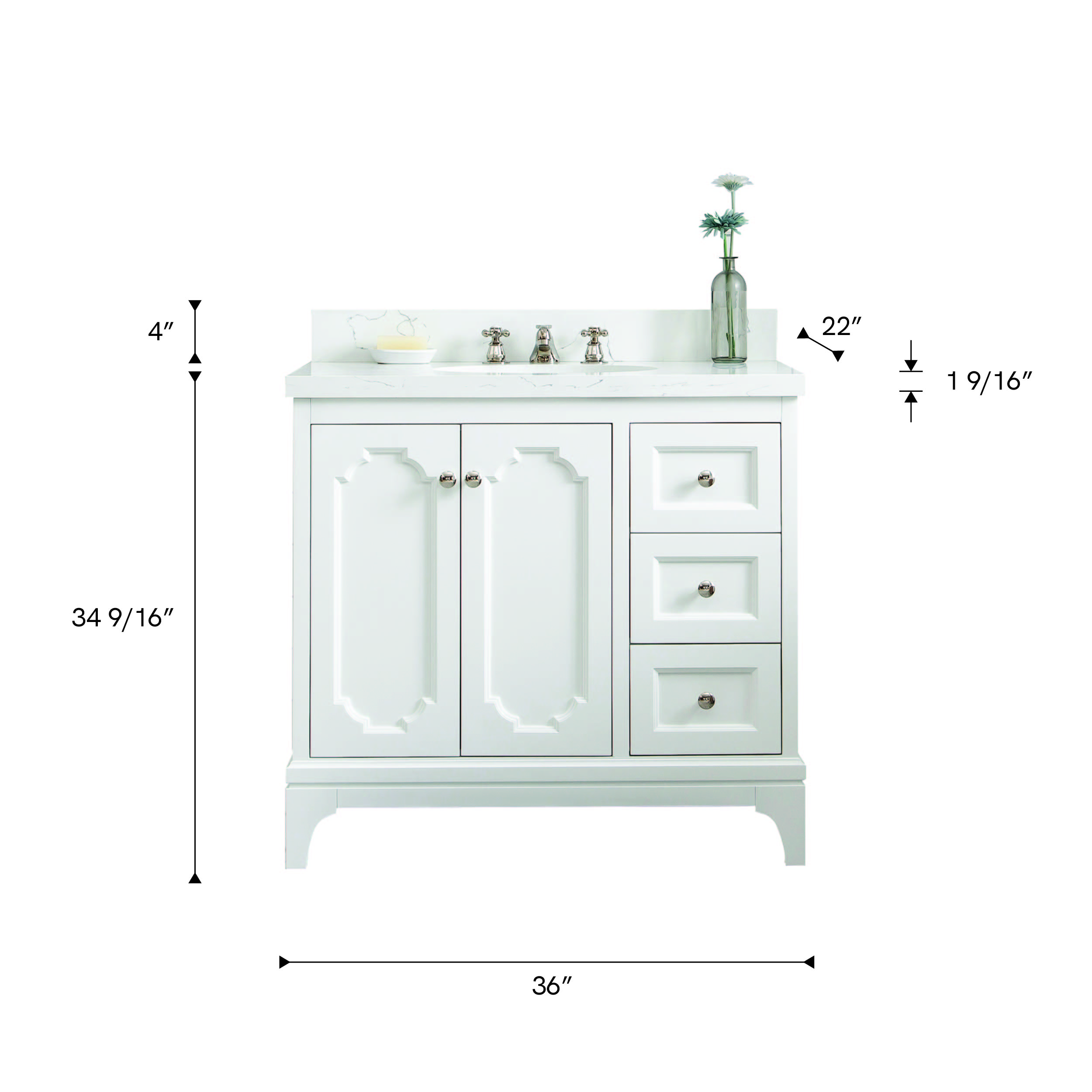 Queen 36 In. Single Sink Pre-Assembled Traditional Style Bathroom Vanity With 1-9/16