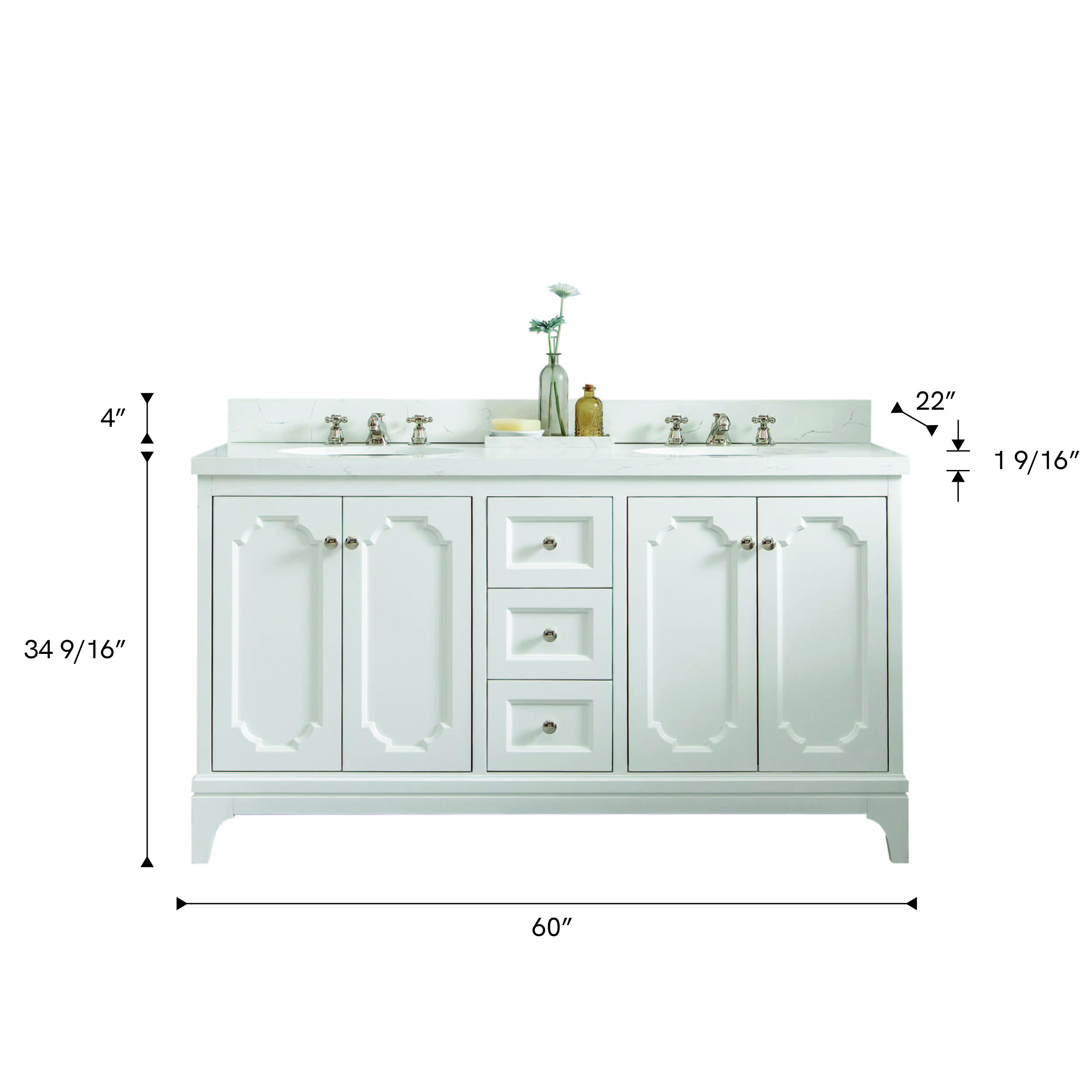 Queen 60 In. Double Sink Pre-Assembled Traditional Style Bathroom Vanity With 1-9/16