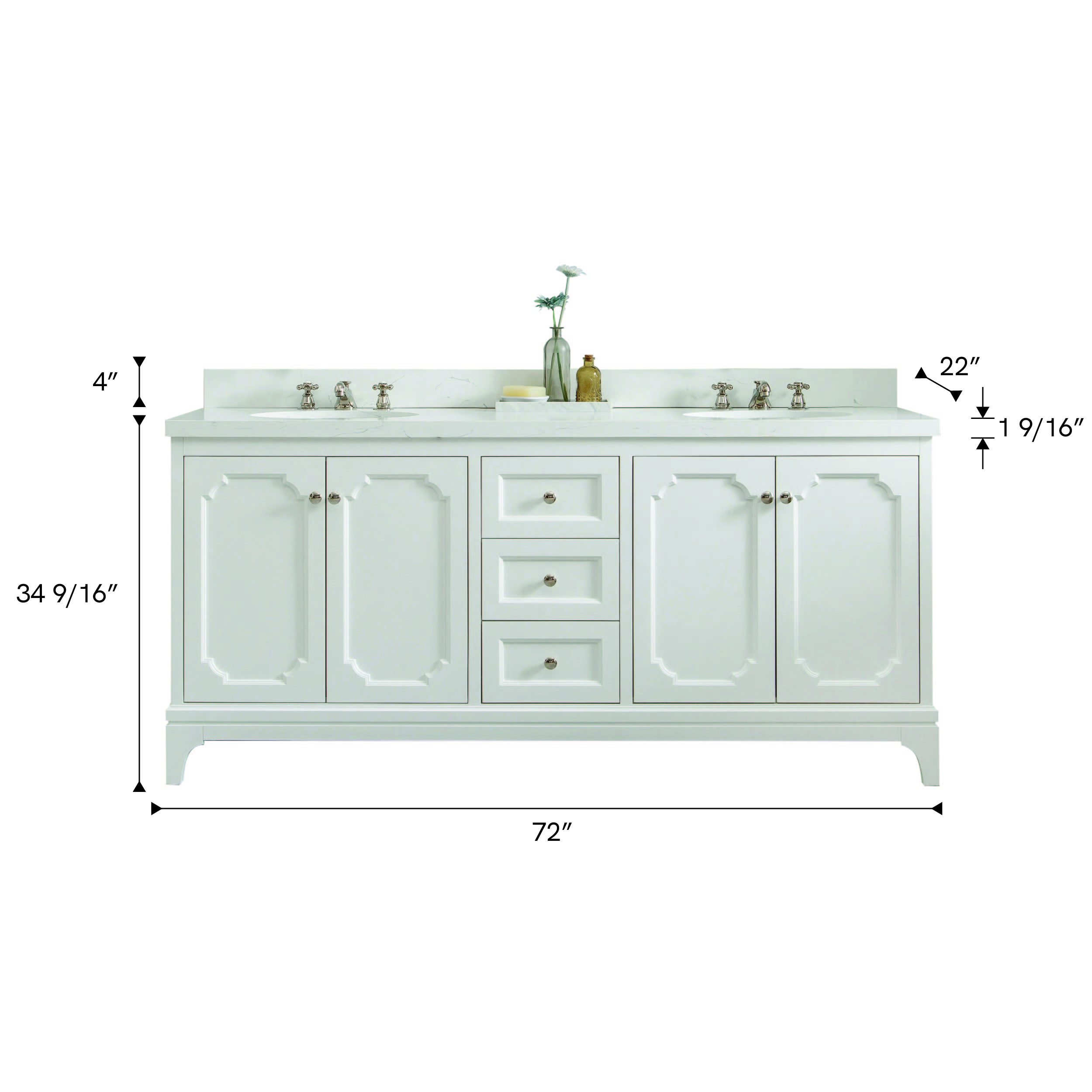 Queen 72 In. Double Sink Pre-Assembled Traditional Style Bathroom Vanity With 1-9/16