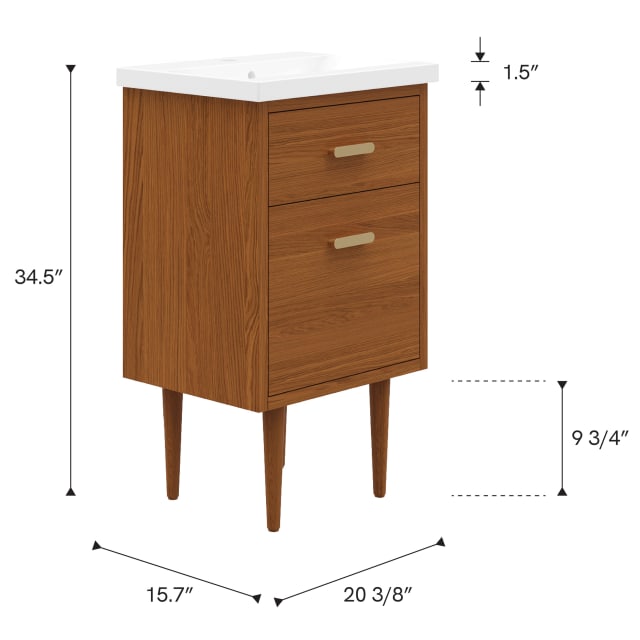 Brandy 20 In. Single Integrated Rectangular Ceramic Sink Mid-Century Style Bathroom Vanity