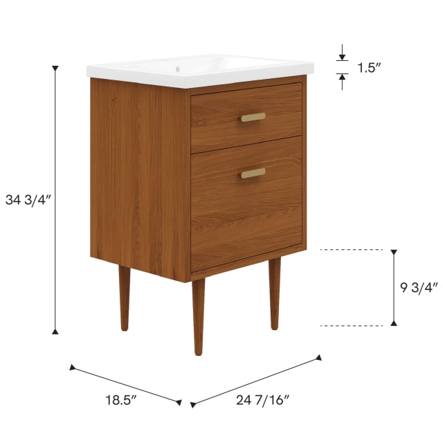 Brandy 24 In. Single Integrated Rectangular Ceramic Sink Mid-Century Style Bathroom Vanity