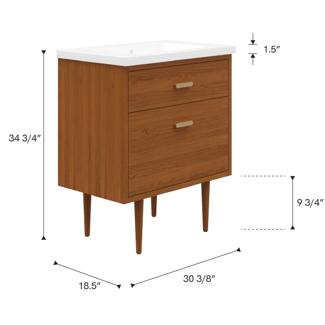 Brandy 30 In. Single Integrated Rectangular Ceramic Sink Mid-Century Style Bathroom Vanity