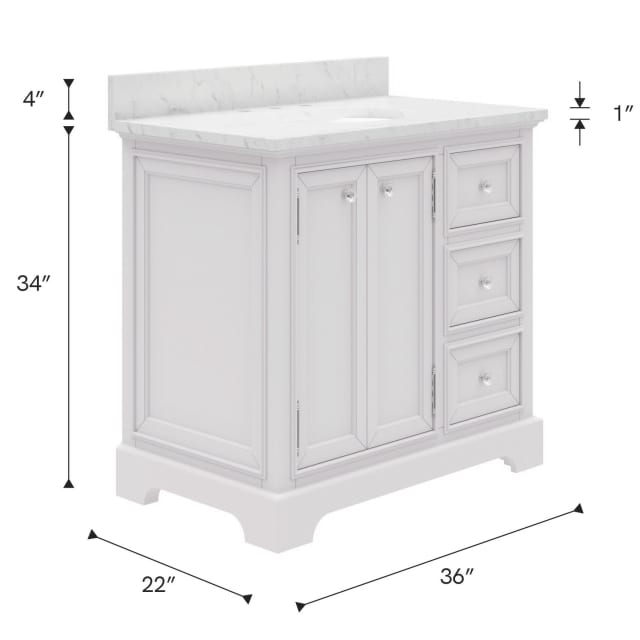 Derby 36 In. Single Sink Pre-Assembled Traditional Style Bathroom Vanity with 1