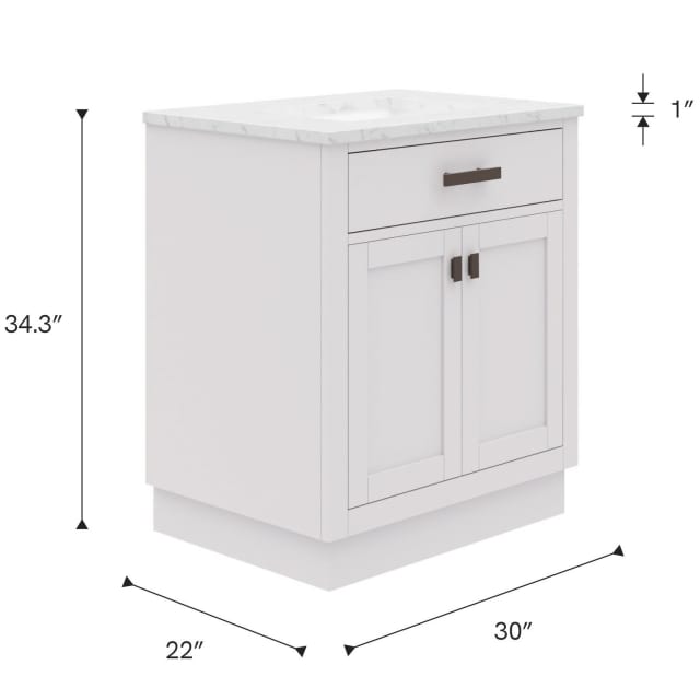 Hartford 30 In. Single Sink Pre-Assembled Transitional Style Bathroom Vanity With 1