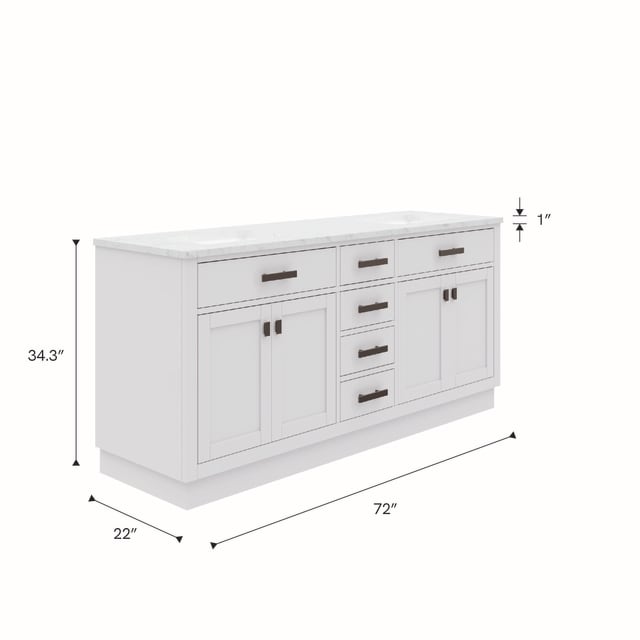 Hartford 72 In. Double Sink Pre-Assembled Transitional Style Bathroom Vanity With 1