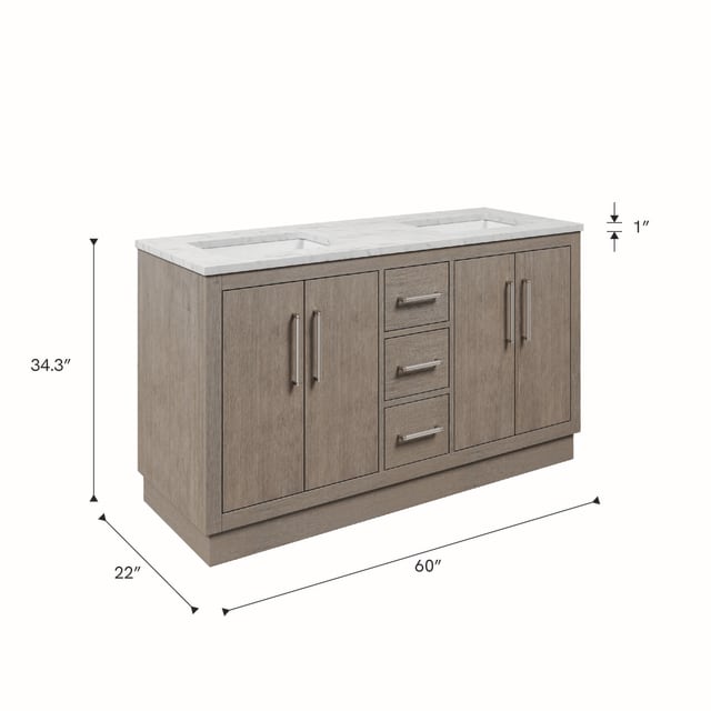 Hugo 60 In. Double Sink Pre-Assembled Mid-Century Style Bathroom Vanity With 1