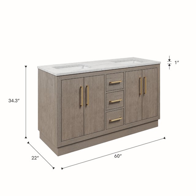 Hugo 60 In. Double Sink Pre-Assembled Mid-Century Style Bathroom Vanity With 1
