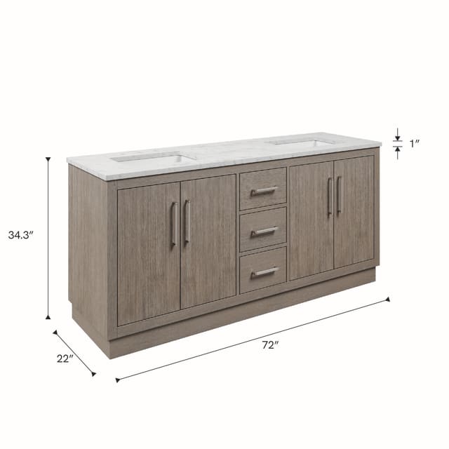 Hugo 72 In. Double Sink Pre-Assembled Mid-Century Style Bathroom Vanity With 1