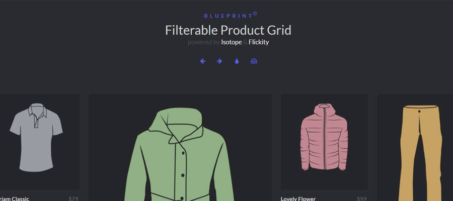 Product grid with filter system