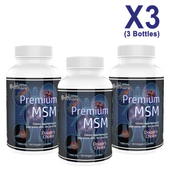 e-Max®, Premium MSM, 1000 mg - 180 Veggie Capsules (3 Bottles)