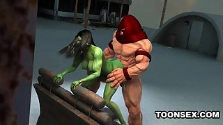 3D Juggernaut fucks the super sexy She-Hulk