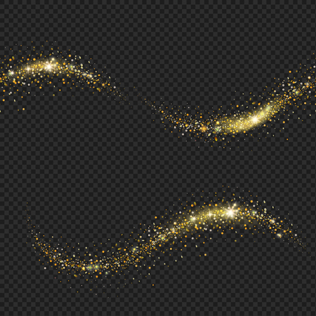 Vector golden sparkling confetti wave stardust trail. cosmic glittering magic fairy dust Stock Photo