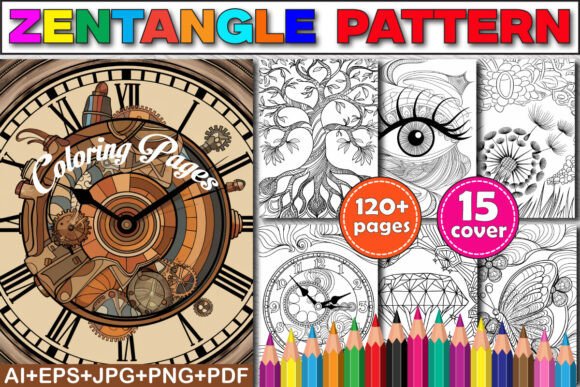 Zentangle Pattern Coloring Book featuring intricate designs