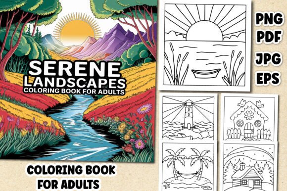 Serene Landscapes Coloring Book Cover