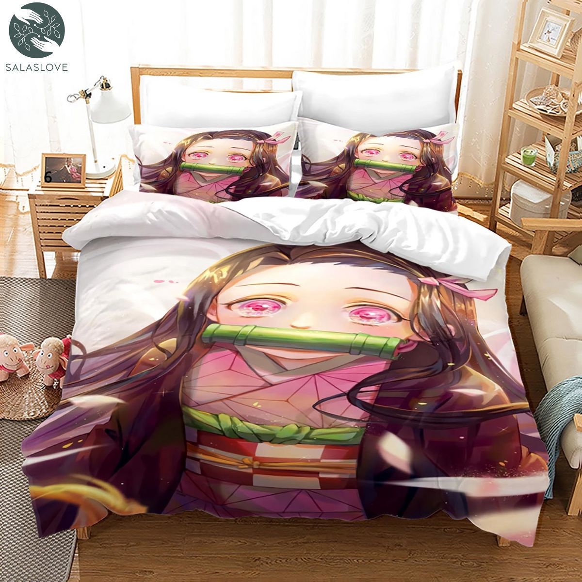 Nezuko Kamado Bedding Set Anime Demon Slayer Duvet Cover 3d Kids Girl Boys Gift TY8414