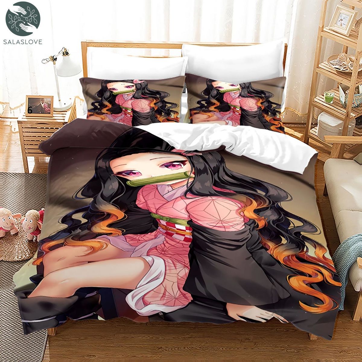 Nezuko Kamado Bedding Set Anime Demon Slayer Duvet Cover 3d Kids Girl Boys Gift TY8416