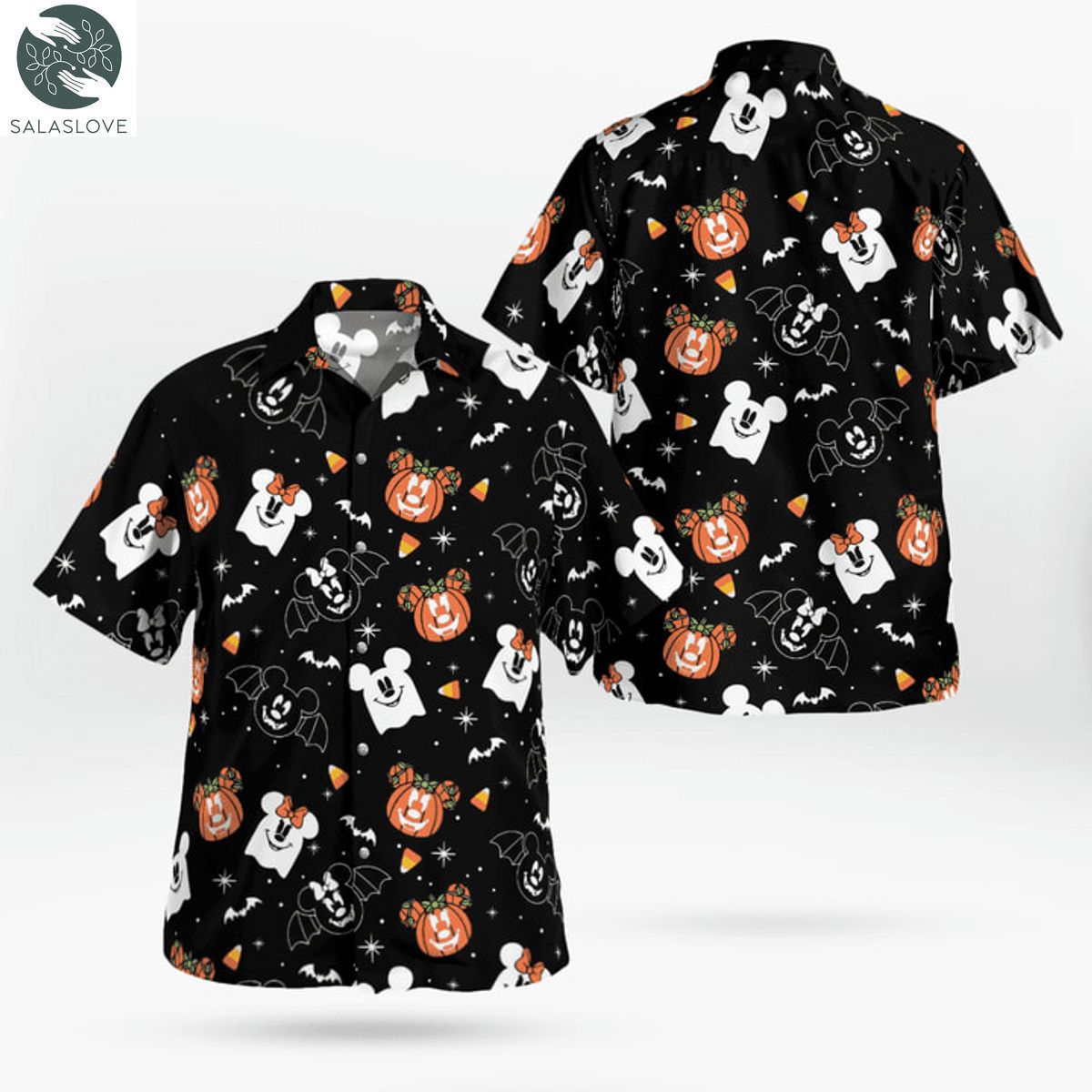 Disney Halloween Minnie Mouse Pumpkin Boo Ghost Bat Hawaiian Shirt TY19808
