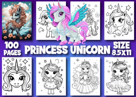 Princess Unicorn Coloring Book Cover with Cartoon-Style Illustrations