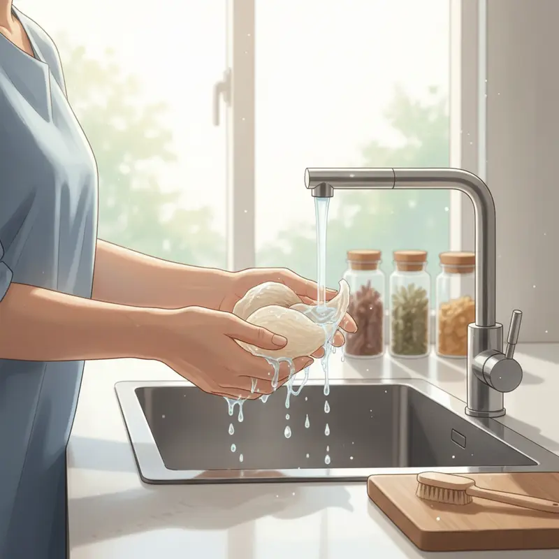 Hình ảnh bàn tay đang làm sạch tổ yến một cách tỉ mỉ, nhấn mạnh tầm quan trọng của sự tinh khiết và an toàn.