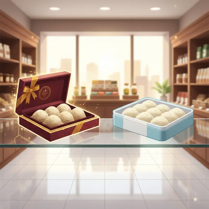 So sánh giá cả giữa yến đảo (đắt tiền) và yến nhà (phải chăng) qua cách bài trí sản phẩm.