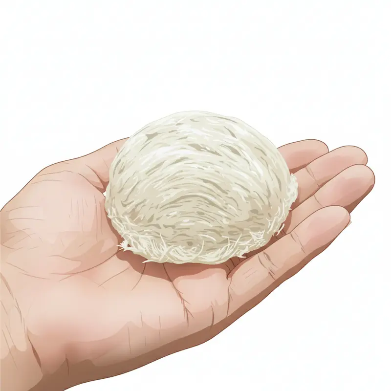 Cận cảnh một tổ yến trắng nguyên chất được cầm trên tay, nhấn mạnh tiêu chí lựa chọn yến sào chất lượng cao cho trẻ em.