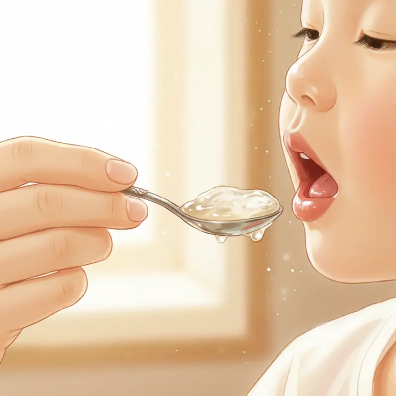 Hình ảnh mẹ đang cho bé ăn một thìa yến nhỏ, minh họa cho việc sử dụng đúng liều lượng và an toàn.