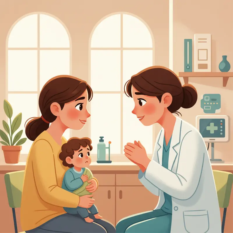 Một bác sĩ nhi khoa đang tận tình tư vấn cho một người mẹ về tình trạng dinh dưỡng của con mình.