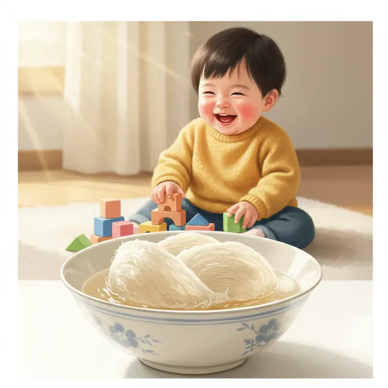 Tổ yến trắng tinh khiết đặt trong chén sứ, làm nổi bật giá trị dinh dưỡng cho trẻ em.