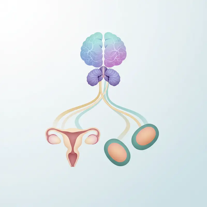 Đồ họa y khoa giải thích cách hormone từ não bộ kích hoạt quá trình dậy thì trong cơ thể.