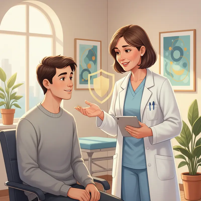 Bác sĩ đang tư vấn cho bệnh nhân, nhấn mạnh tầm quan trọng của việc tham khảo ý kiến chuyên gia y tế.