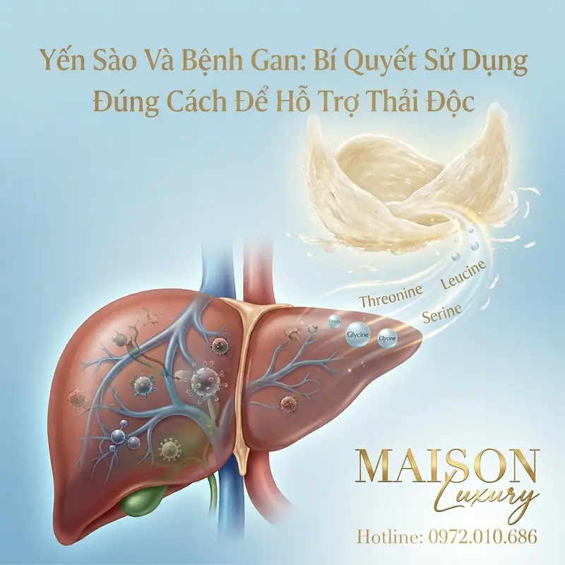 Minh họa cơ chế các axit amin từ yến sào hỗ trợ quá trình thải độc và phục hồi tế bào gan.