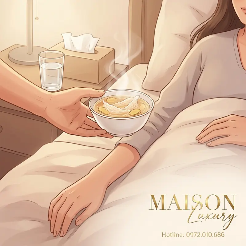 Món yến chưng gừng ấm áp là sự chăm sóc tinh tế dành cho người bệnh, giúp phục hồi sức khỏe.