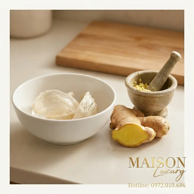 Tổ yến sạch và gừng tươi tạo nên sự kết hợp hoàn hảo cho sức khỏe.