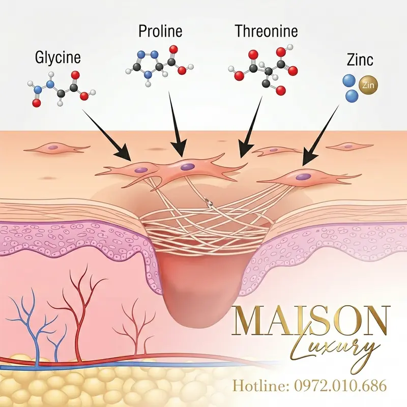 Các dưỡng chất trong yến sào trực tiếp tham gia vào quá trình tổng hợp collagen và tái tạo mô mới.