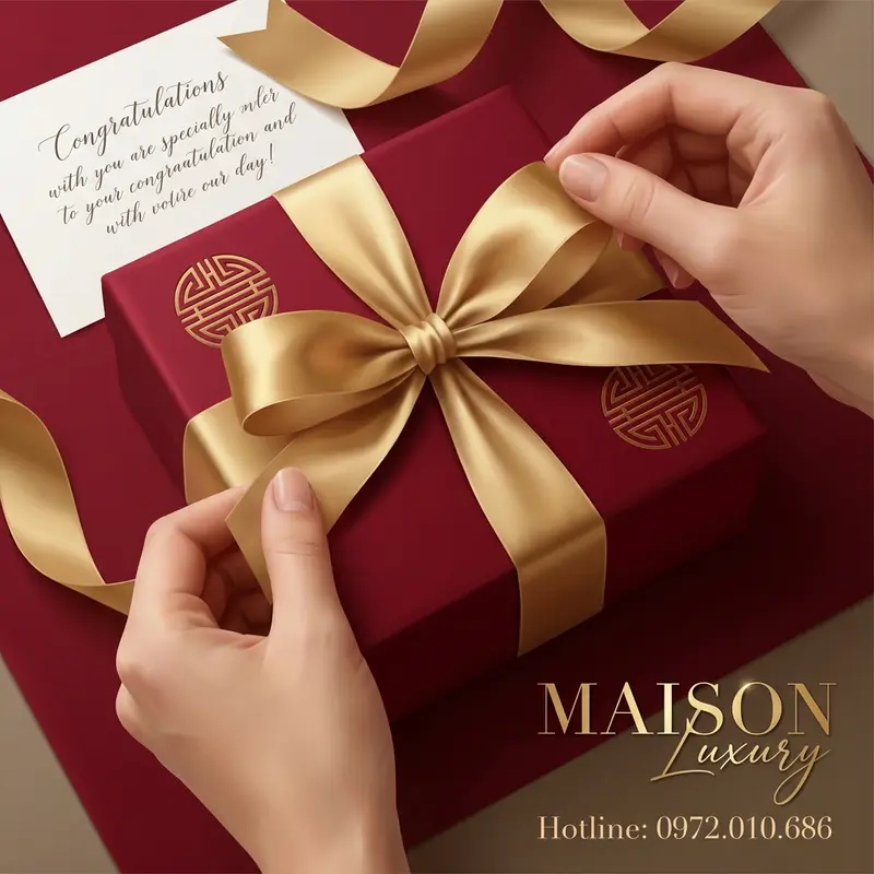 Nghệ thuật thắt nơ và trình bày bao bì quà tặng một cách tỉ mỉ, tinh tế, thể hiện sự trân trọng.