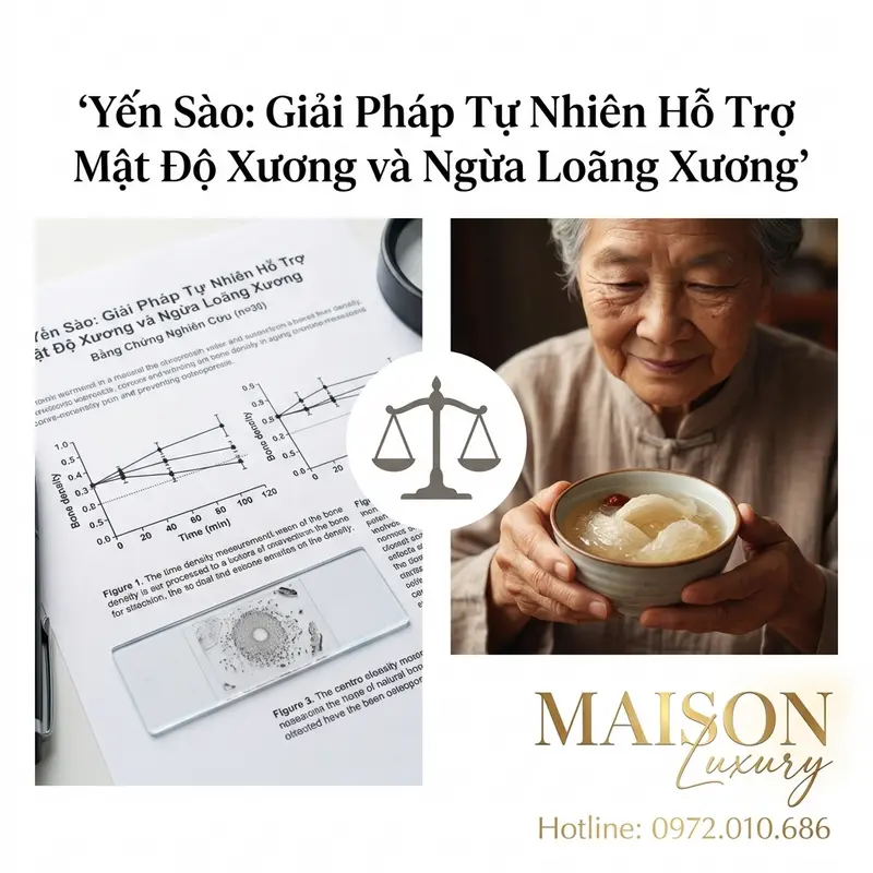 Hình ảnh kết hợp giữa tài liệu nghiên cứu khoa học và giá trị truyền thống trong sử dụng yến sào.