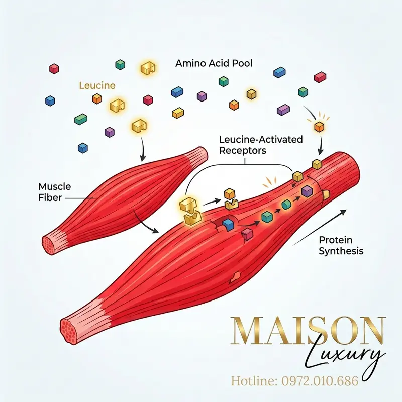 Protein chất lượng cao, giàu Leucine, đóng vai trò như chìa khóa kích hoạt quá trình xây dựng cơ bắp.