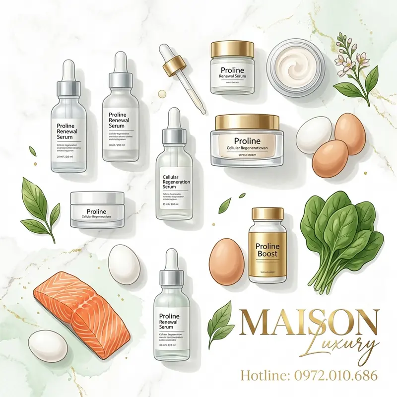 Proline được ứng dụng trong dược mỹ phẩm cao cấp và có trong nhiều thực phẩm tự nhiên.