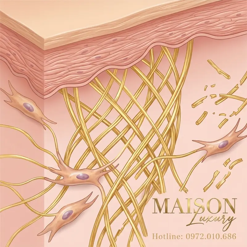 Nguyên bào sợi sử dụng Proline để tổng hợp và tiết ra các sợi collagen, tạo thành mạng lưới nâng đỡ da.