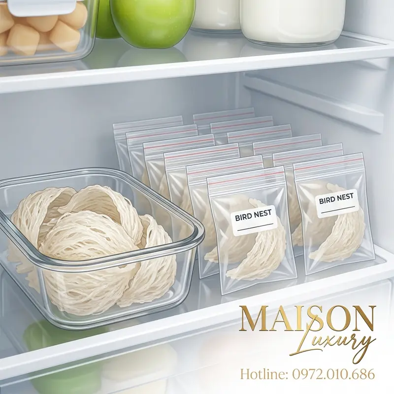 Chia nhỏ và bảo quản yến đã sơ chế trong ngăn đá để tiện dụng cho nhiều lần chưng.