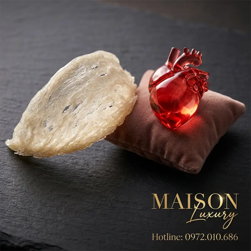 Yến sào tự nhiên và biểu tượng trái tim khỏe mạnh.